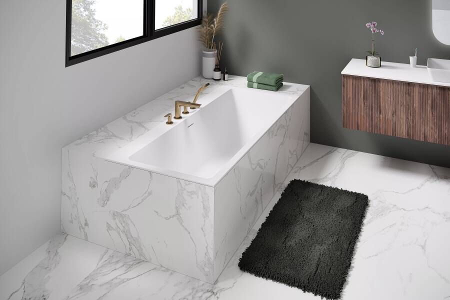 Balmani Kantiga tweepersoons inbouwbad 180 x 80 cm Solid Surface mat wit