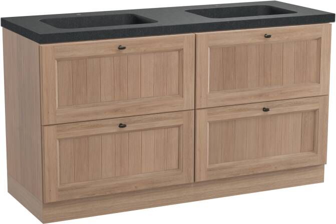 Balmani Lemon staand badkamermeubel 150 x 55 cm verweerd eiken met Napoli dubbele wastafel in verzoete graniet