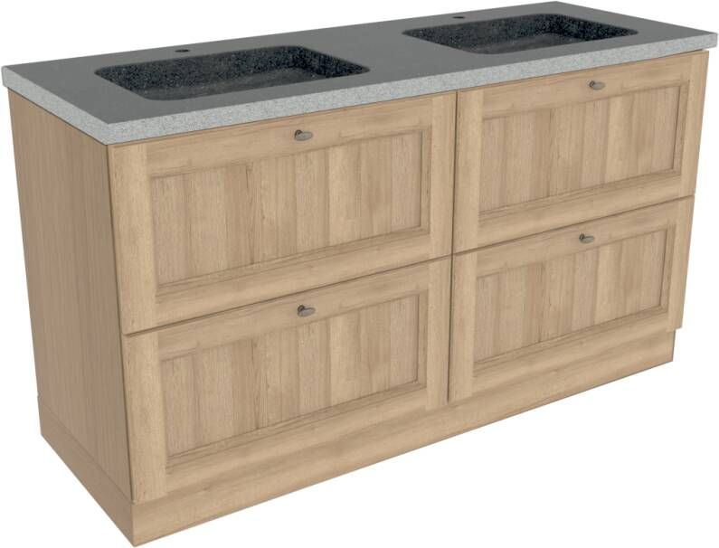 Balmani Lemon staand badkamermeubel 150 x 55 cm verweerd eiken met Napoli Due dubbele wastafel in verzoete graniet