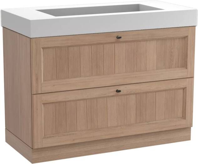 Balmani Lemon staand badmeubel 120 x 55 5 cm verweerd eiken met Modus enkele wastafel voor 2 kraangaten in mat witte solid surface