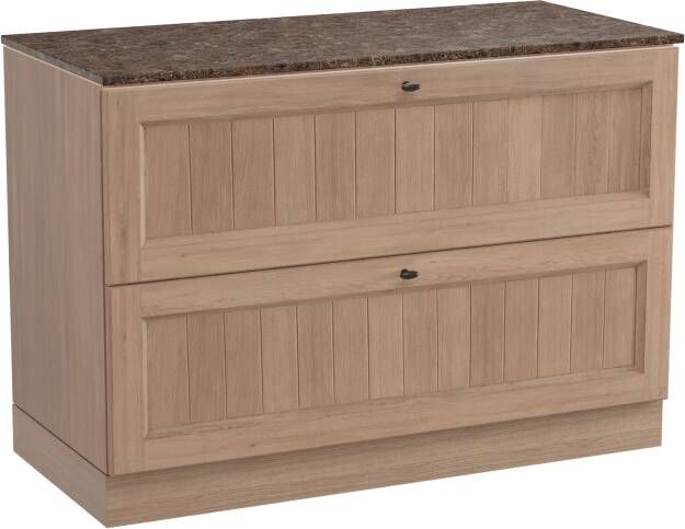 Balmani Lemon staand badmeubel 120 x 55 5 cm verweerd eiken met Stretto enkel of dubbel wastafelblad in dark emperador marmer