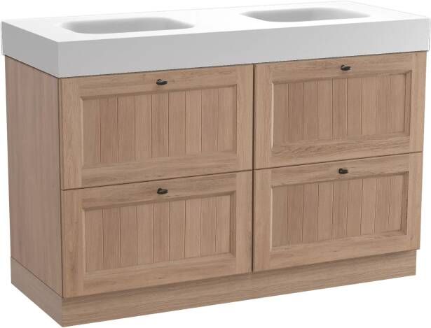 Balmani Lemon staand badmeubel 135 x 55 5 cm verweerd eiken met Arcato dubbele wastafel in mat witte solid surface