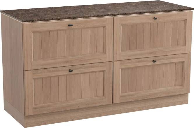 Balmani Lemon staand badmeubel 150 x 55 5 cm verweerd eiken met Stretto enkel of dubbel wastafelblad in dark emperador marmer