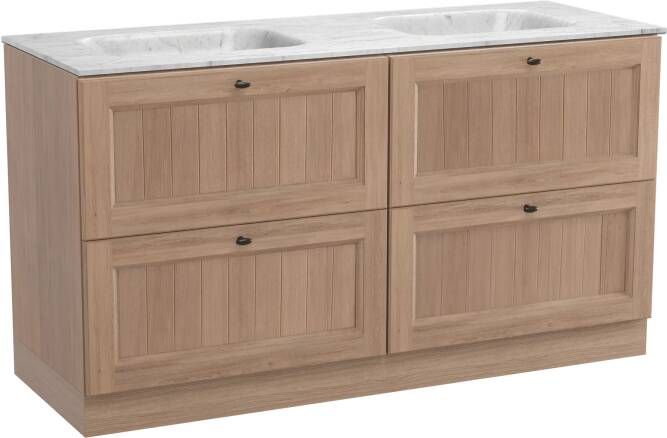 Balmani Lemon staand badmeubel 150 x 55 5 cm verweerd eiken met Tablo Arcato dubbele wastafel in carrara marmer