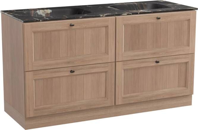 Balmani Lemon staand badmeubel 150 x 55 5 cm verweerd eiken met Tablo Arcato dubbele wastafel in portoro gold marmer