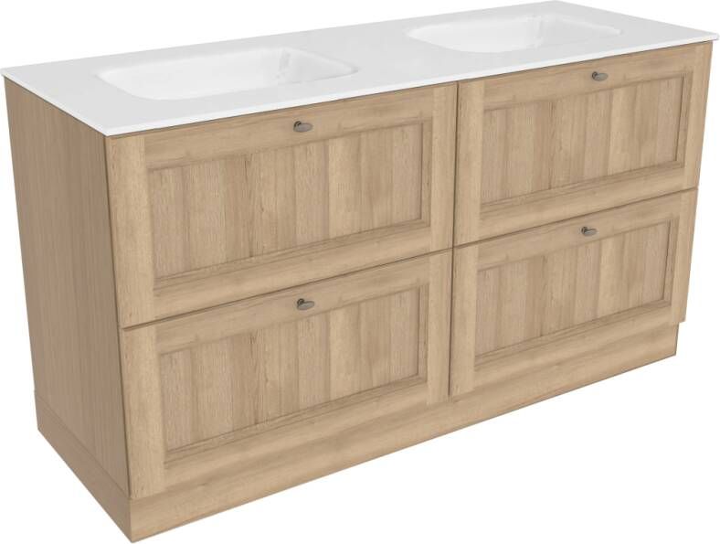 Balmani Lemon staand badkamermeubel 150 x 55 cm verweerd eiken met Tablo Arcatto dubbele wastafel in matte Solid Surface