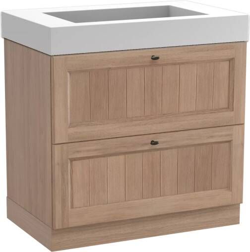 Balmani Lemon staand badmeubel 90 x 55 5 cm verweerd eiken met Modus enkele wastafel in mat witte solid surface