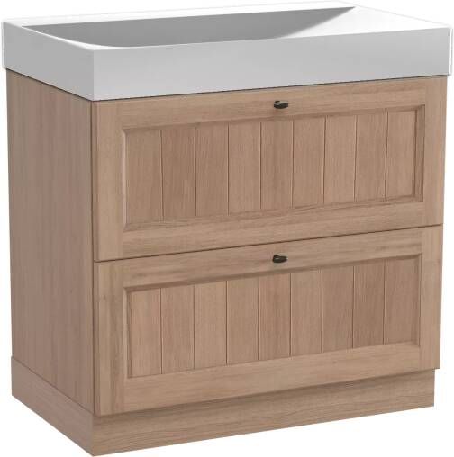 Balmani Lemon staand badmeubel 90 x 55 5 cm verweerd eiken met Wave enkele wastafel in mat witte solid surface