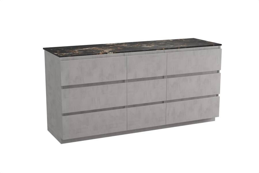 Balmani Lucida staand badmeubel 180 x 55 cm beton zilvergrijs met Stretto enkel of dubbel wastafelblad in portoro gold marmer