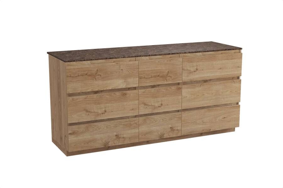 Balmani Lucida staand badmeubel 180 x 55 cm ruw eiken met Stretto enkel of dubbel wastafelblad in marmer dark emperador