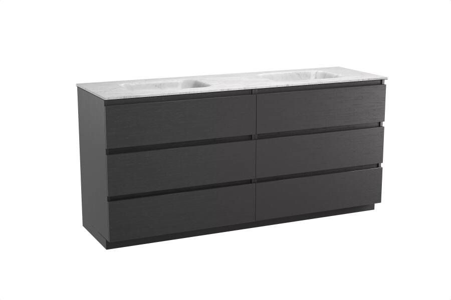 Balmani Lucida staand badmeubel 180 x 55 cm zwart eiken met Tablo Arcato dubbele wastafel in marmer carrara