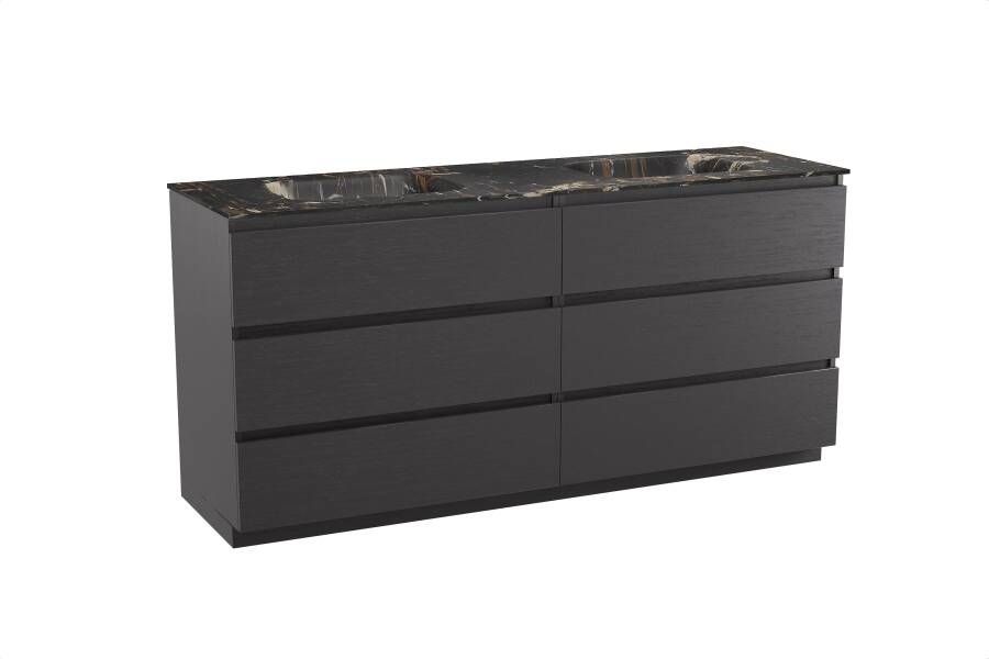 Balmani Lucida staand badmeubel 180 x 55 cm zwart eiken met Tablo Arcato dubbele wastafel in marmer portoro gold