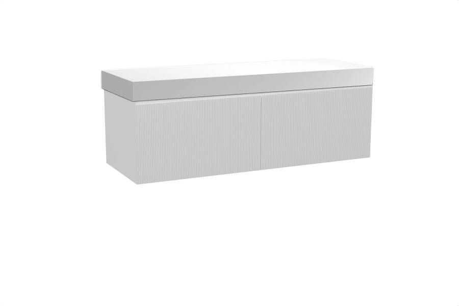 Balmani Fila zwevend badmeubel 150 x 55 cm mat wit met Dominus enkel of dubbel wastafelblad in solid surface mat wit Verticale symmetrische rechte ribbel