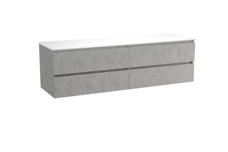 Balmani Lucida zwevend badmeubel 180 x 55 cm beton zilvergrijs met Stretto enkel of dubbel wastafelblad in mat witte solid surface
