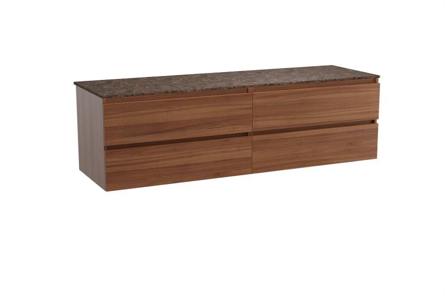 Balmani Lucida zwevend badmeubel 180 x 55 cm notenhout met Stretto enkel of dubbel wastafelblad in dark emperador marmer