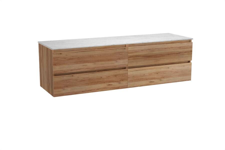 Balmani Lucida zwevend badmeubel 180 x 55 cm teakhout met Stretto enkel of dubbel wastafelblad in marmer carrara