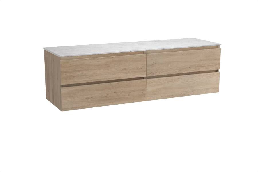 Balmani Lucida zwevend badmeubel 180 x 55 cm verweerd eiken met Stretto enkel of dubbel wastafelblad in marmer carrara