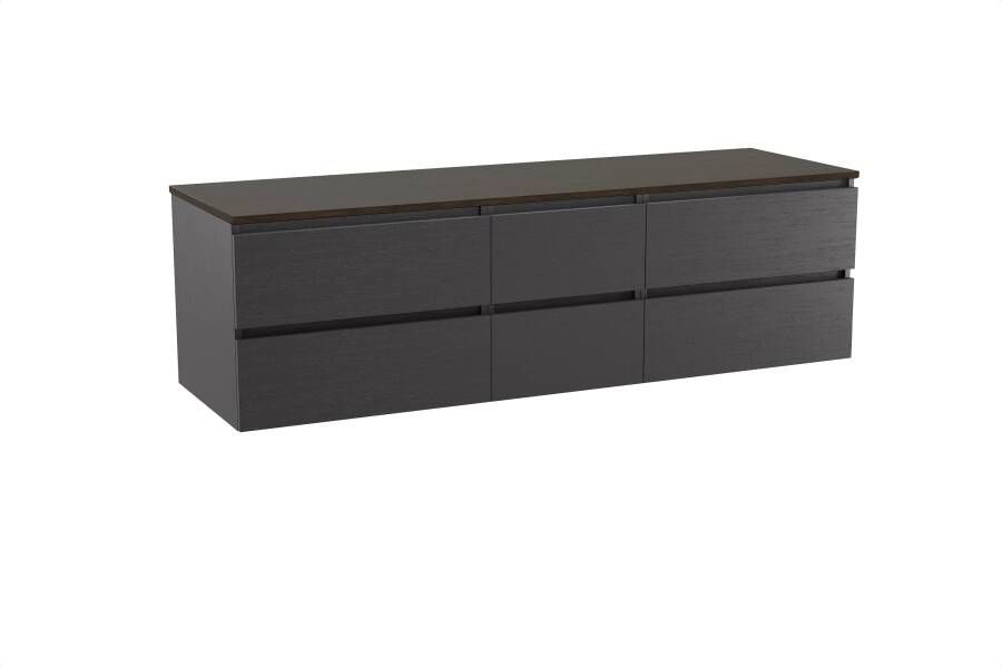 Balmani Lucida zwevend badmeubel 180 x 55 cm zwart eiken met Sfera enkel of dubbel wastafelblad in melamine
