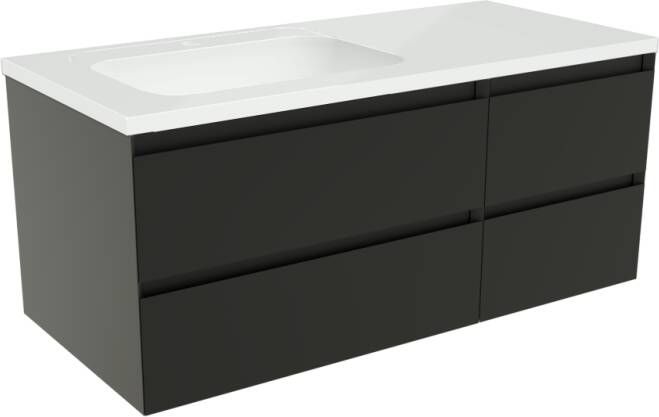 Balmani Mitra zwevend badkamermeubel 120 x 55 cm mat zwart met Tablo Radiante asymmetrisch linkse wastafel in glanzend composiet marmer
