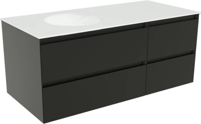 Balmani Mitra zwevend badkamermeubel 120 x 55 cm mat zwart met Tablo Still asymmetrisch linkse wastafel in matte Solid Surface
