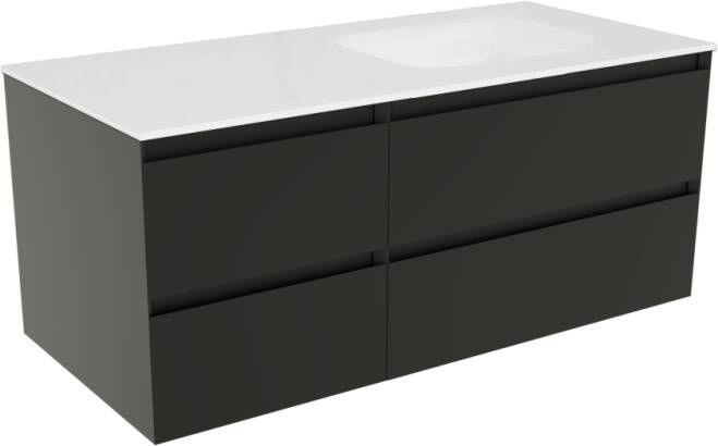 Balmani Mitra zwevend badkamermeubel 120 x 55 5 cm mat zwart met Tablo Arcatto asymmetrisch rechtse wastafel in matte Solid Surface