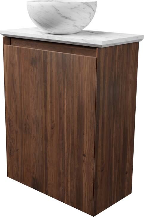 Balmani Mitra zwevend toiletmeubel 42 x 21 cm amerikaans notenhout met Facetta wastafelblad en Bari XS waskom in Portoro Gold marmer