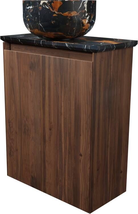 Balmani Mitra zwevend toiletmeubel 42 x 21 cm amerikaans notenhout met Facetta wastafelblad en Bowl waskom in Carrara marmer