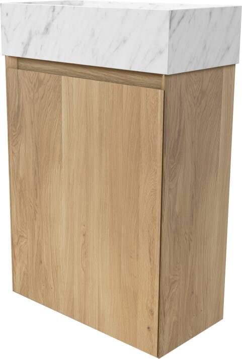 Balmani Mitra zwevend toiletmeubel 42 x 21 cm naturel eiken met Dama wastafel in Carrara marmer