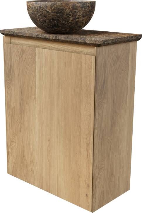 Balmani Mitra zwevend toiletmeubel 42 x 21 cm naturel eiken met Facetta wastafelblad en Bari XS waskom in Carrara marmer