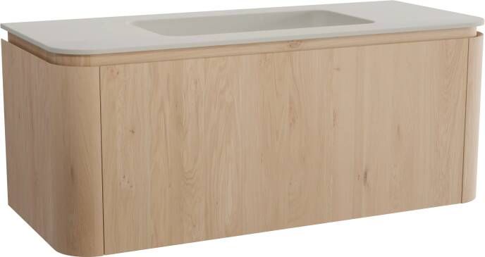 Balmani Moon zwevend badmeubel 130 x 55 cm naturel eiken met Moon enkele wastafel in top solid zijdegrijs