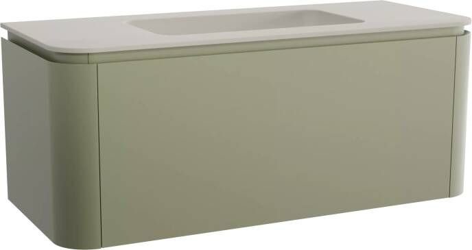 Balmani Moon zwevend badmeubel 130 x 55 cm saliegroen met Moon enkele wastafel in top solid zijdegrijs
