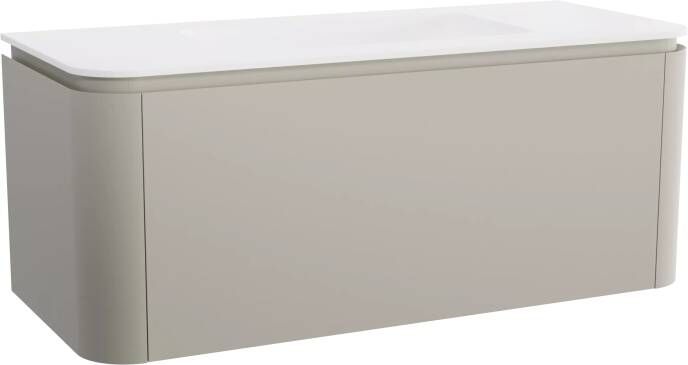 Balmani Moon zwevend badmeubel 130 x 55 cm zijdegrijs met Moon enkele wastafel in solid surface mat wit