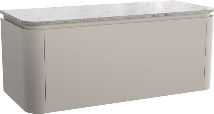 Balmani Moon zwevend badmeubel 130 x 55 cm zijdegrijs met Moon enkel of dubbel wastafelblad in terrazzo greige terrazzo