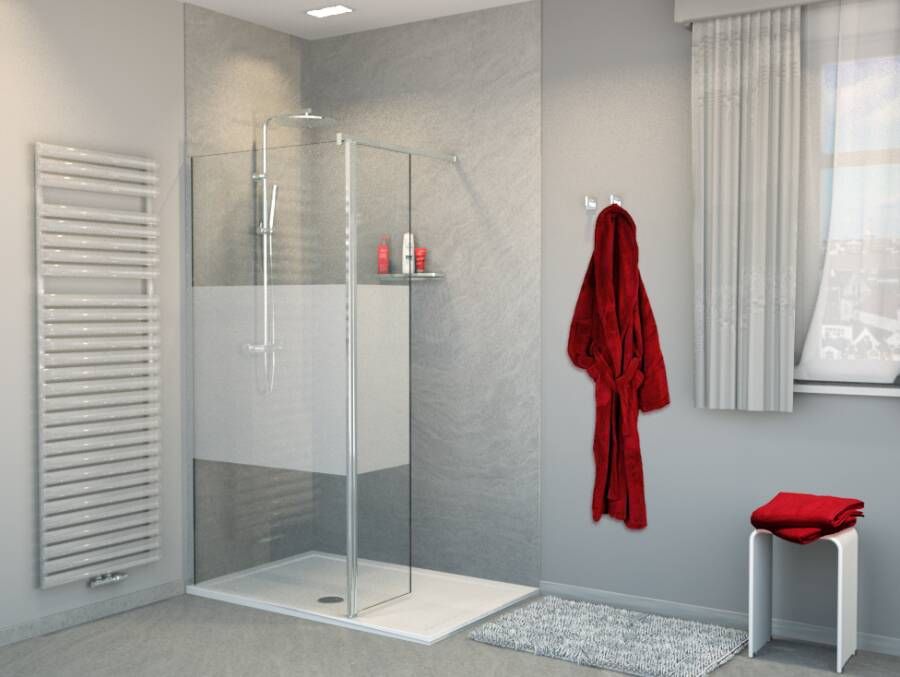 Balmani Move inloopdouche met beweegbare zijwand 90 x 200 cm helder glas met matte strook glanzend chroom profiel