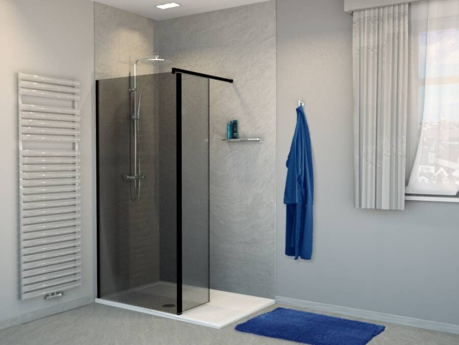Balmani Move inloopdouche met beweegbare zijwand 100 x 200 cm rookglas mat zwart profiel