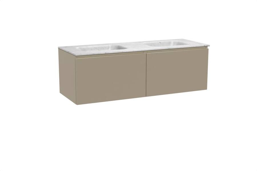 Balmani Sfera zwevend badmeubel 150 x 55 cm dune met Tablo Arcato dubbele wastafel in marmer carrara
