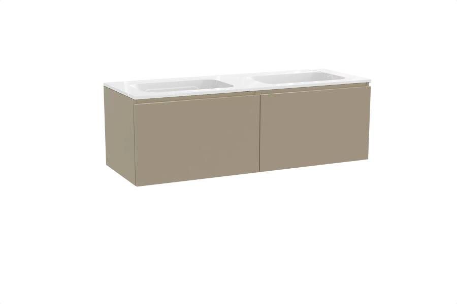 Balmani Sfera zwevend badmeubel 150 x 55 cm dune met Tablo Strada dubbele wastafel in composiet hoogglans wit