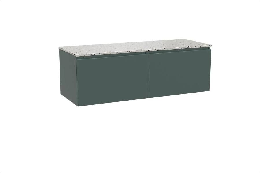 Balmani Sfera zwevend badmeubel 150 x 55 cm forest met Stretto enkel of dubbel wastafelblad in mat wit zwart terrazzo