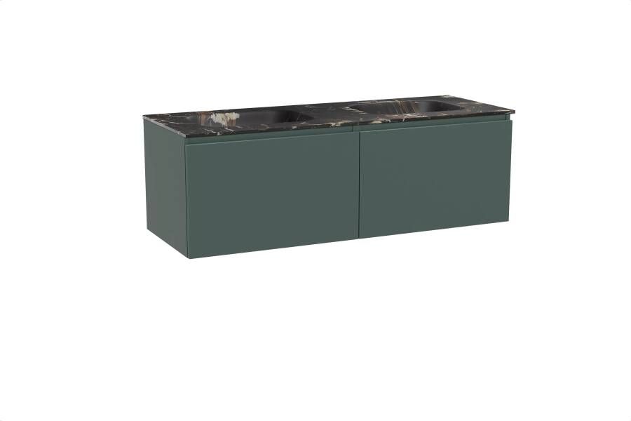 Balmani Sfera zwevend badmeubel 150 x 55 cm forest met Tablo Arcato dubbele wastafel in marmer portoro gold