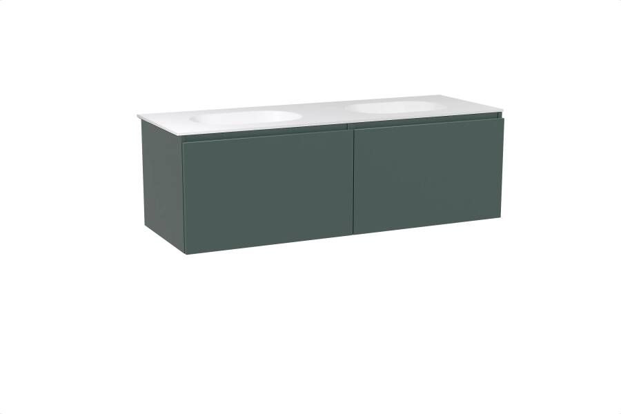 Balmani Sfera zwevend badmeubel 150 x 55 cm forest met Tablo Oval dubbele wastafel in solid surface mat wit