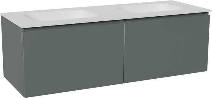 Balmani Sfera zwevend badmeubel 150 x 55 cm forest met Tablo Arcato dubbele wastafel in solid surface mat wit