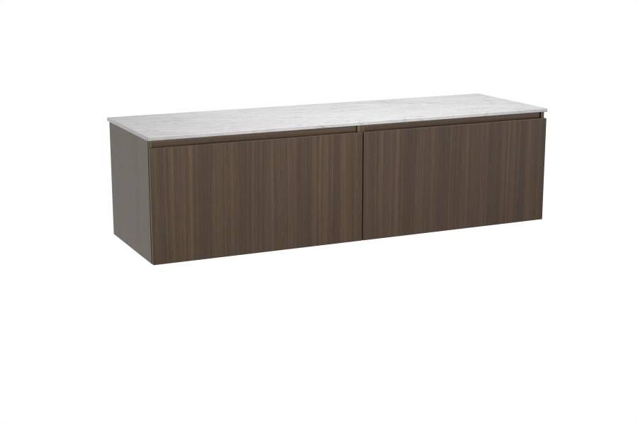 Balmani Sfera zwevend badmeubel 180 x 55 cm eucalyptus met Stretto enkel of dubbel wastafelblad in marmer carrara