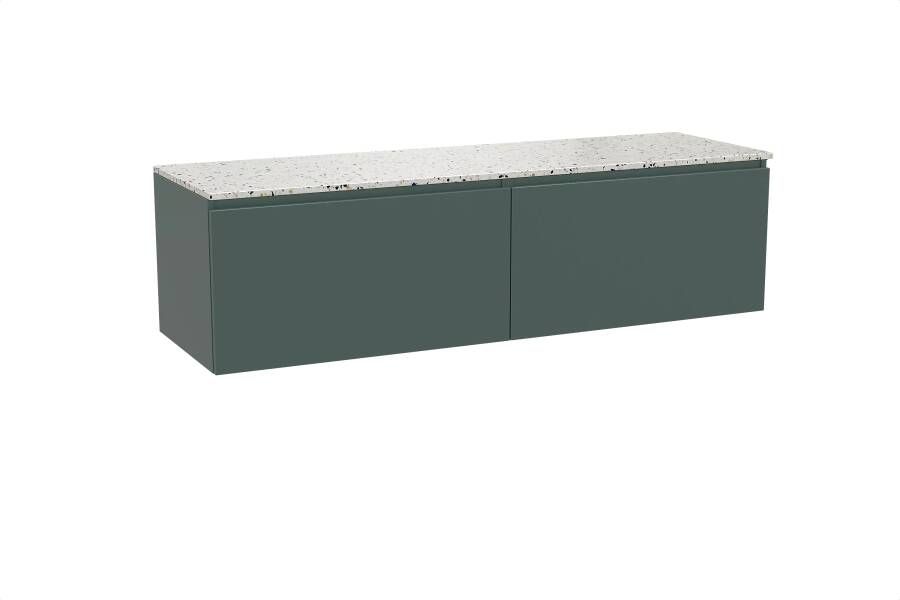 Balmani Sfera zwevend badmeubel 180 x 55 cm forest met Stretto enkel of dubbel wastafelblad in mat wit zwart terrazzo