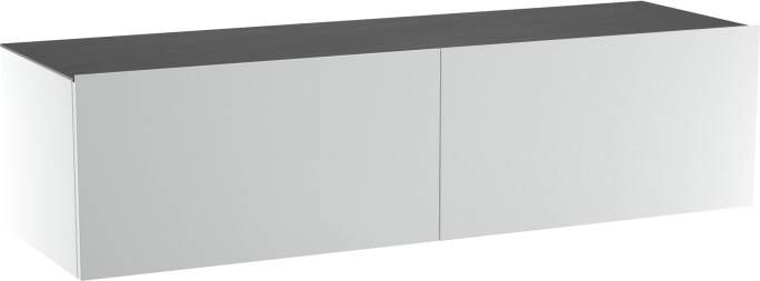 Balmani Studio zwevend badkamermeubel 160 x 49 cm mat wit met Studio dubbele wastafel in grafiet grijze keramiek