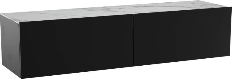 Balmani Studio zwevend badkamermeubel 180 x 49 cm mat zwart met Studio dubbele wastafel in calacatta keramiek