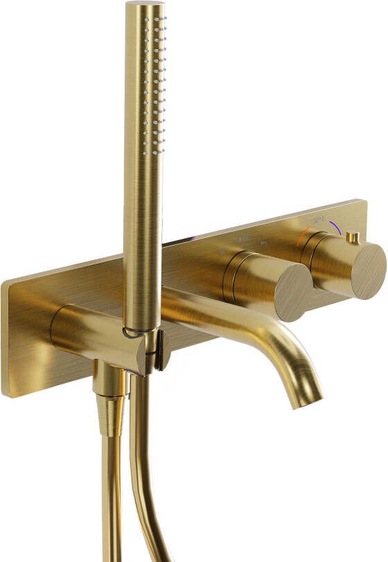 Blaufoss Round thermostatische inbouw badkraan met douchekop Brushed Gold