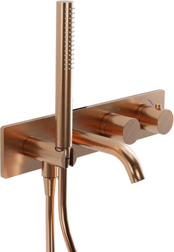 Blaufoss Round thermostatische inbouw badkraan met douchekop Brushed Rosegold