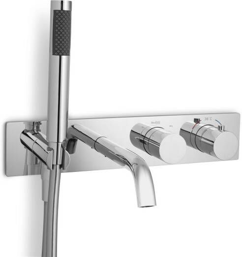 Blaufoss Round thermostatische inbouw badkraan met douchekop glanzend chroom