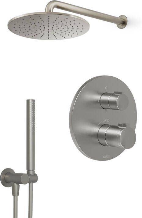 Blaufoss Smartbox Round inbouw regendoucheset thermostatische kraan brushed CoolMetal