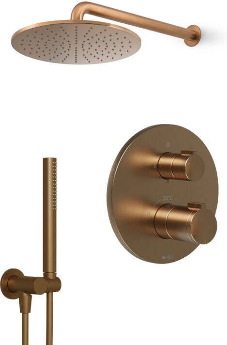 Blaufoss Smartbox Round inbouw regendoucheset thermostatische kraan Brushed Rosegold